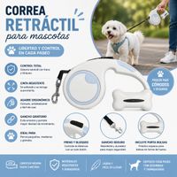 Correa Retráctil para Perros  Con Dispensador de Bolsas - GRIS