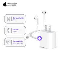 Cargador Apple 20W y Audífonos EarPods USB-C Blanco