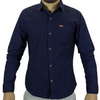 Camisa Drill Manga Larga Para Hombre - Azul Marino..