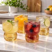 Set de 12 Vasos de Vidrio Ámbar Labrado de 200 ml