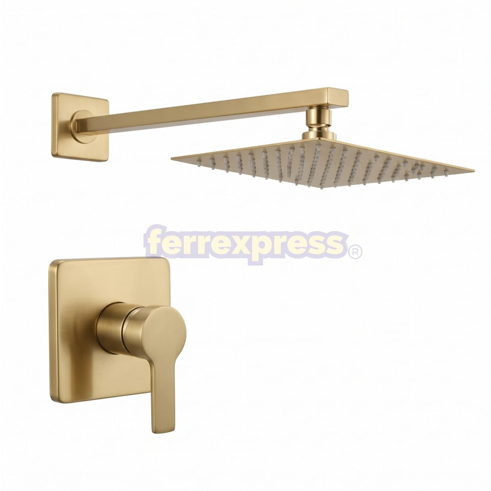Cabezal ducha mas llave agua fria 20cm dorado satin Apache