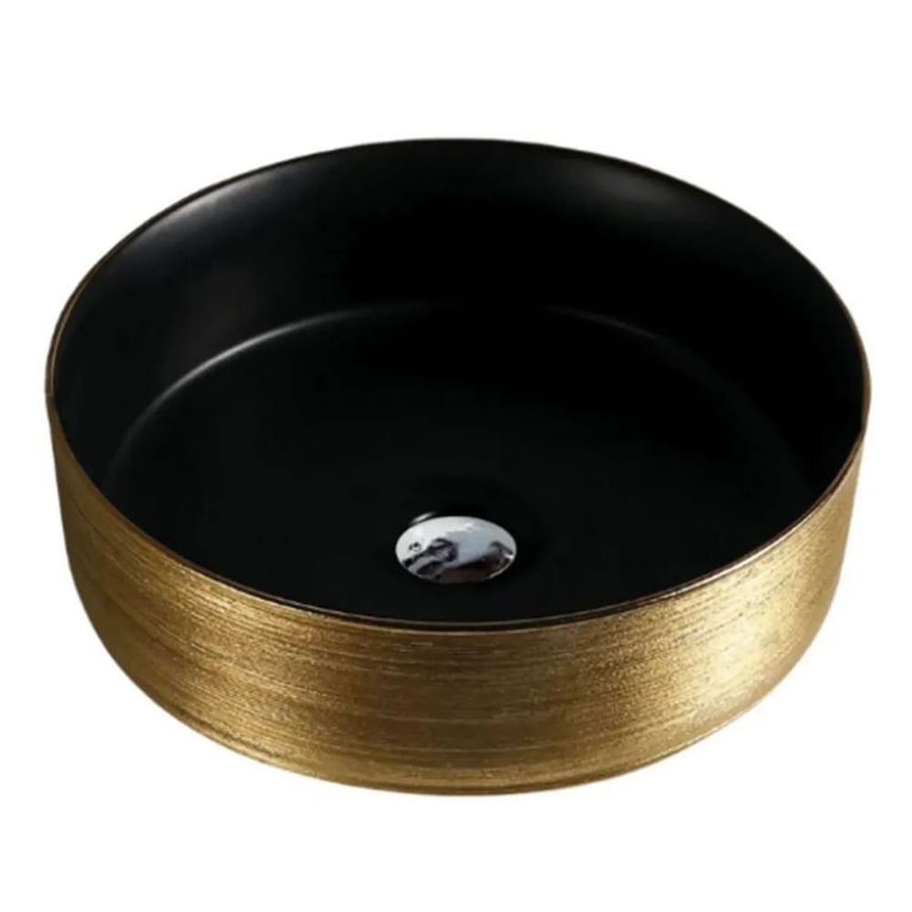 LAVAMANOS DE LOZA CIRCULAR NEGRO CON DORADO 223