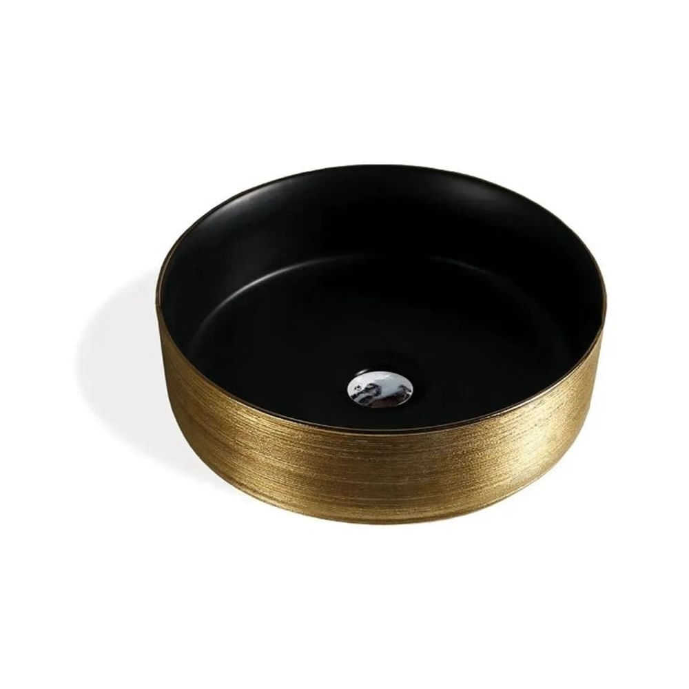 Ovalín Sobreponer Negro con Detalle Dorado para Lavamanos - 223-ND