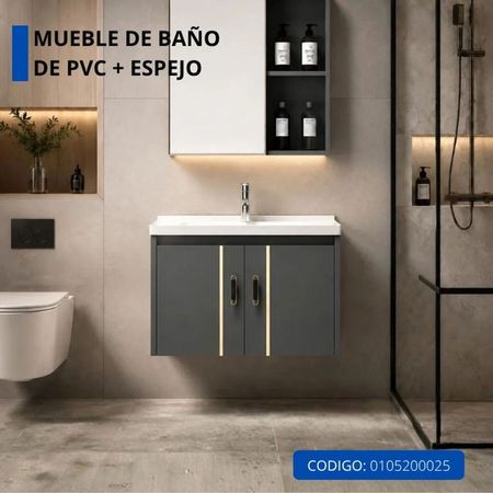 Mueble Organizador de Baño PVC Gris con Espejo y Lavamanos - 0105200025 Gris