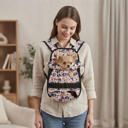 Mochila Transportadora Ergonómica Frontal para Mascotas Talla M. Acolchada Transpirable Diseño Besos
