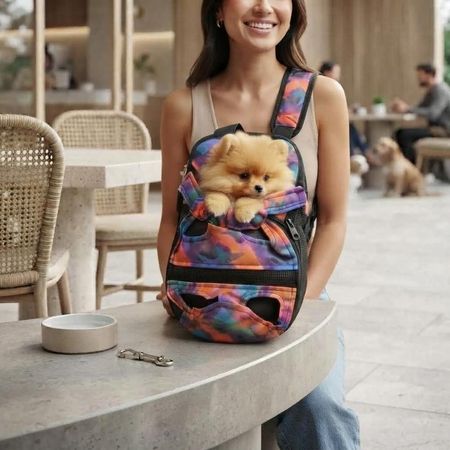 Mochila Transportadora Ergonómica Frontal para Mascotas Talla S. Acolchada Transpirable Multicolor