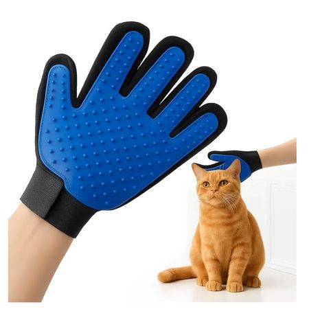 Cepillo Guante Silicona Mano Completa True Touch Perro Gato Azul