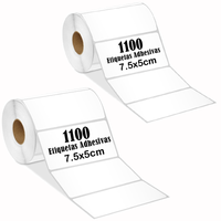 Rollo 1100 Etiquetas Adhesiva Termica 7.5x5cm  Pack 2 Rollos