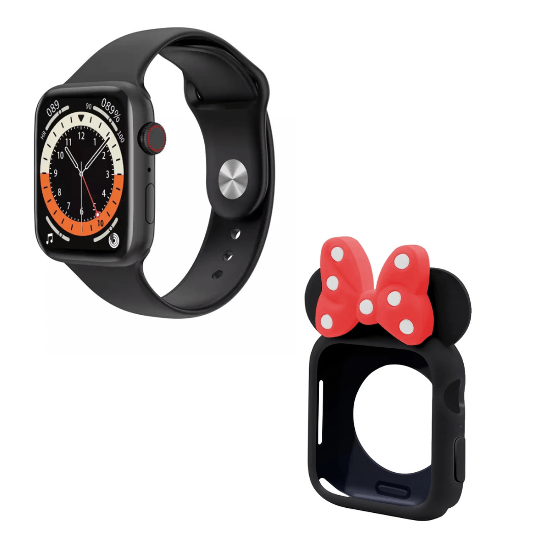 Pack Smartwatch W37 PRO serie 7 Negro y Case Funda Minnie Mouse 42mm Y 44mm