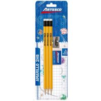 Set Lápices ARTESCO Amarillo 2HB 3un + Borrador + Tajador