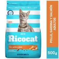 Alimento para Gato RICOCAT Adulto Sabor Pollo, Sardina y Salmón Bolsa 500g
