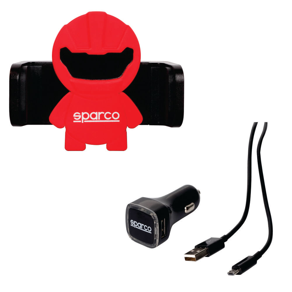 Set soporte celular cargador usbx2 con cable Sparco