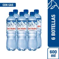 Agua Mineral SAN MATEO Con Gas Botella 600ml Paquete 6un