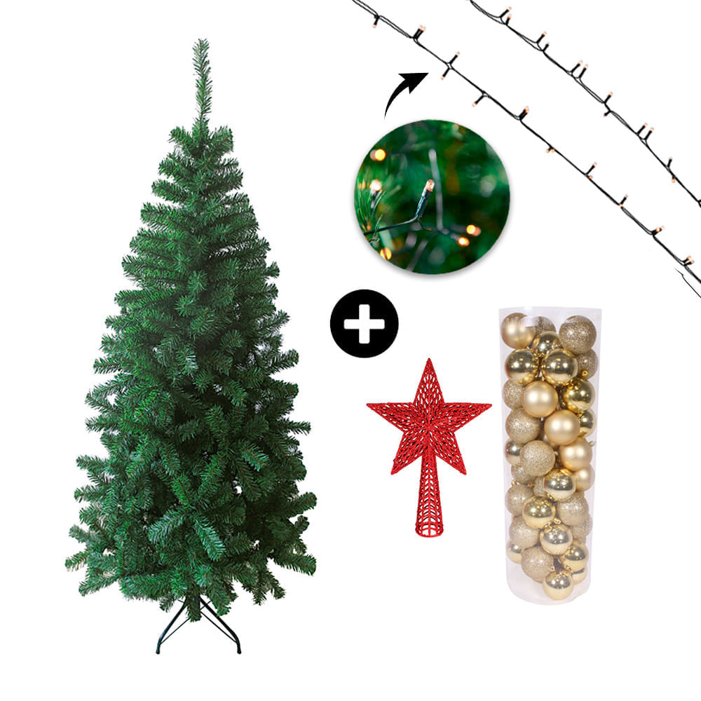 Combo Set X 50 Bolas 4cm Doradas Arbol Navidad 210cm Estrella Para Punta De Arbol Roja Luces Arroz Blanco X100 Luces Plazavea Supermercado