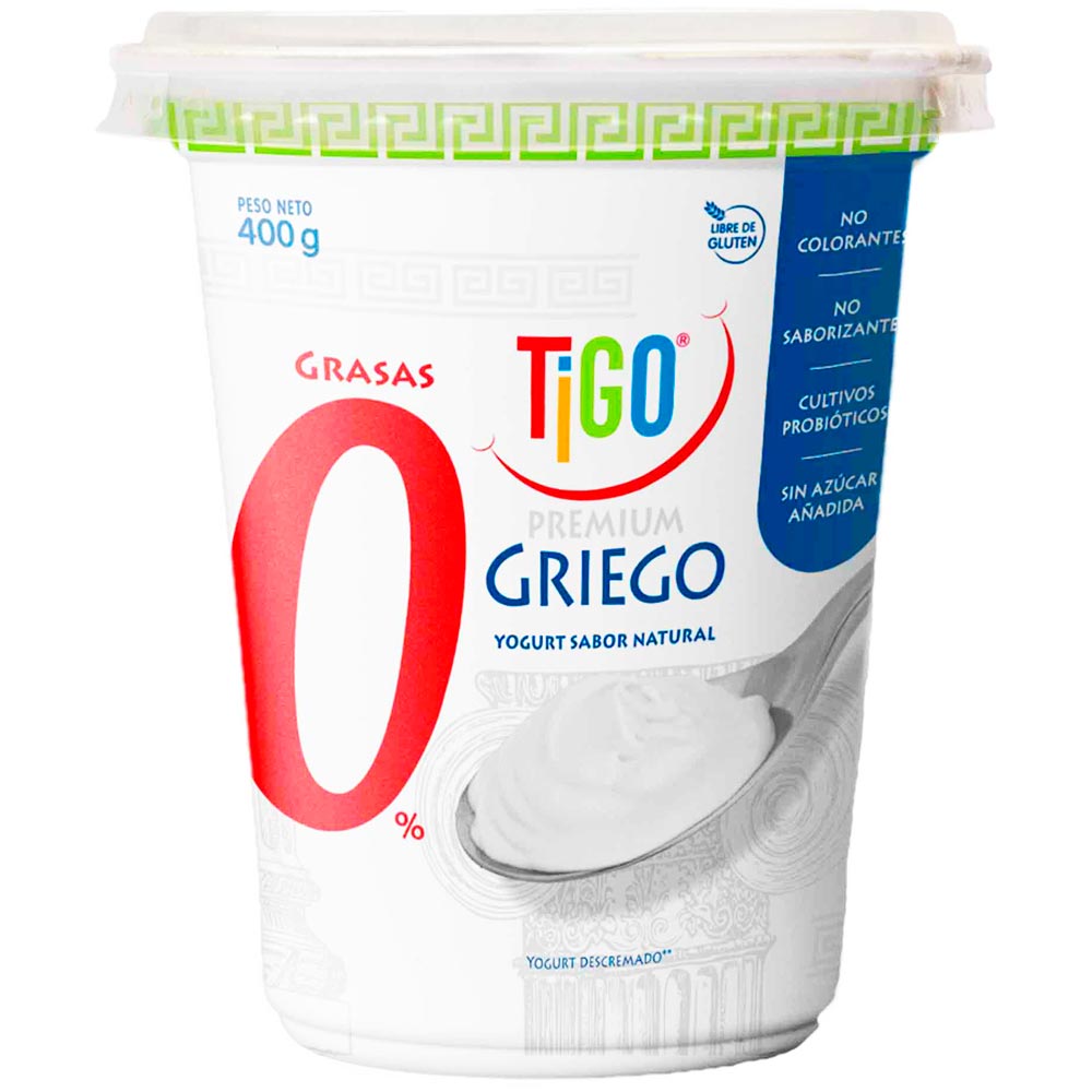 Yogurt Griego TIGO Natural Descremado Pote 400g plazaVea Supermercado