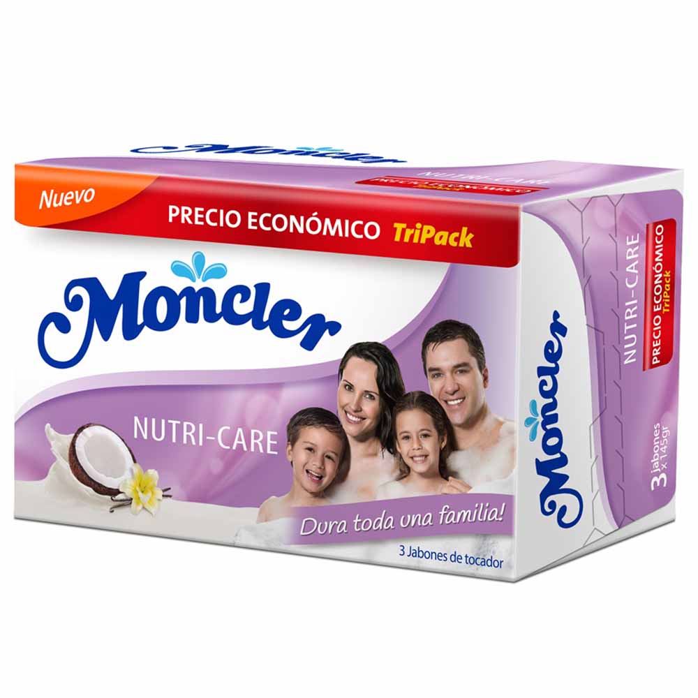 Jabón de Tocador MONCLER Nutri - Care Barra 145g Paquete 3un