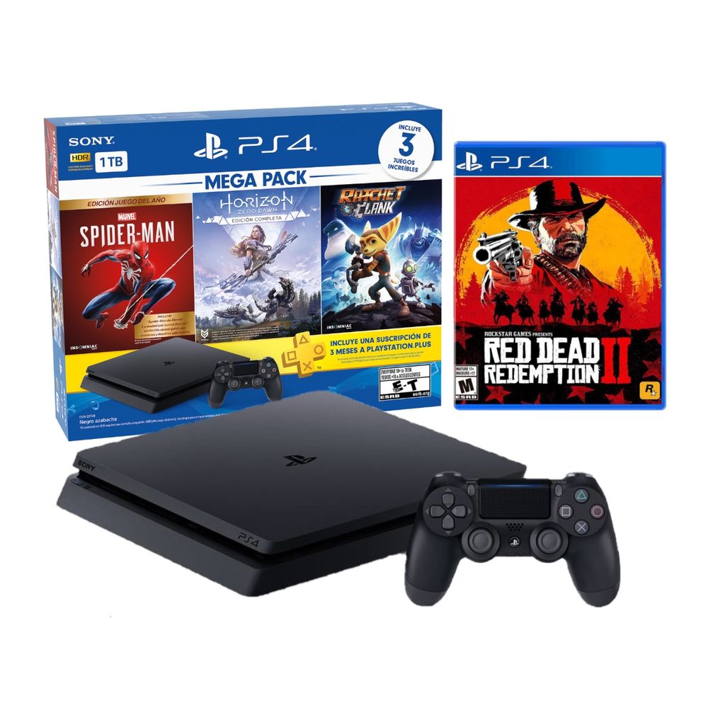 Consola PlayStation 4 Slim 1TB Mega Pack 15 + Red Dead