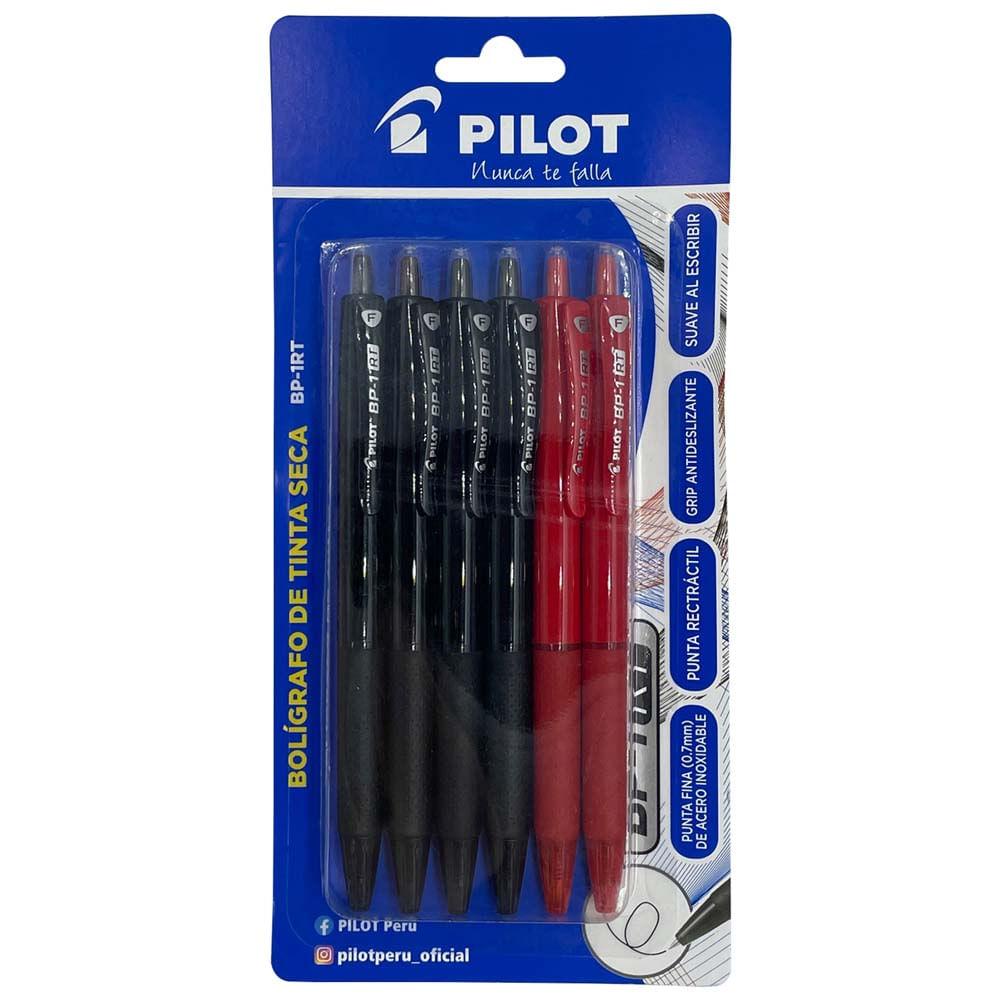 Lapiceros PILOT Tinta Seca BP-1RT Negro y Rojo 6un