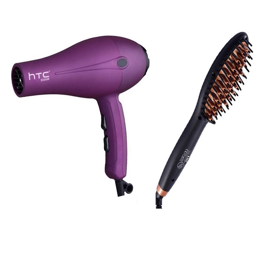 Secador de Cabello más Cepillo Eléctrico HTC Profesional Morado | plazaVea  - Supermercado