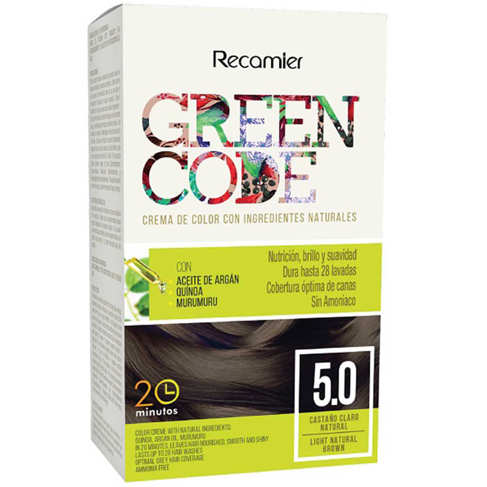 Tinte para Cabello GREEN CODE 5.0 Castaño Claro Natural Caja 1un