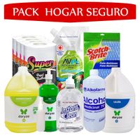 Pack Hogar Seguro: Alcohol Jabón Desinfectante Paño Lejía Lavavajilla Papel Toalla Spray