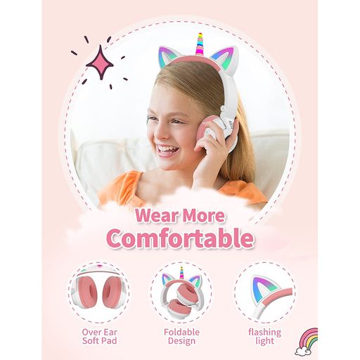 Audifonos Bluetooth 5.0 Unicornio Auriculares con Micrófono Regalo para  Niñas