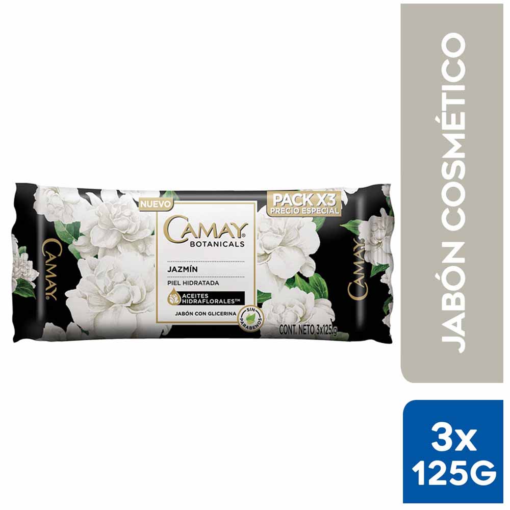 Jabón de Tocador CAMAY Botanicals Jazmín Barra 125g Paquete 3un