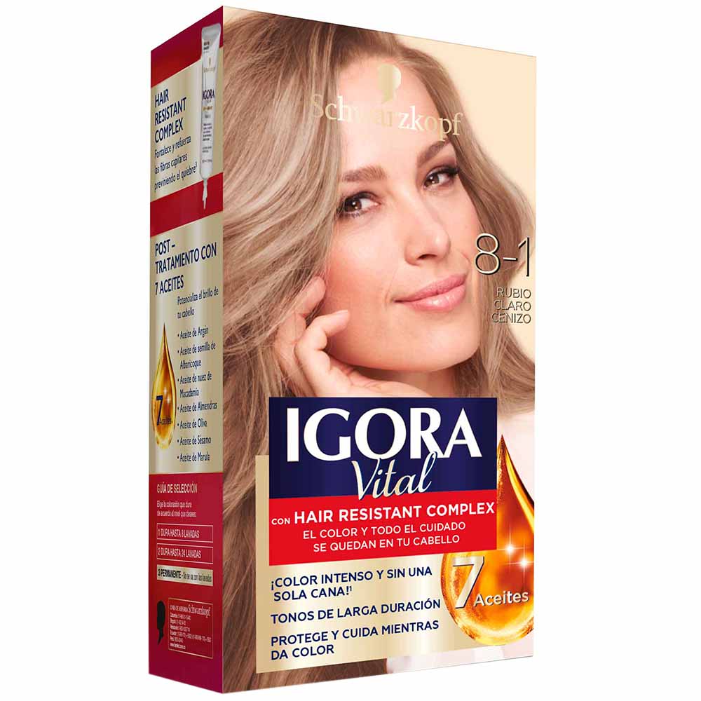 Tinte para Cabello IGORA Vital 81 Rubio Claro Cenizo Caja 1un