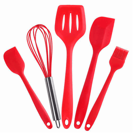 Juego Menaje Utensilio De Cocina Silicona Y Madera 11 Piezas - Variante  Color Rojo — Atrix