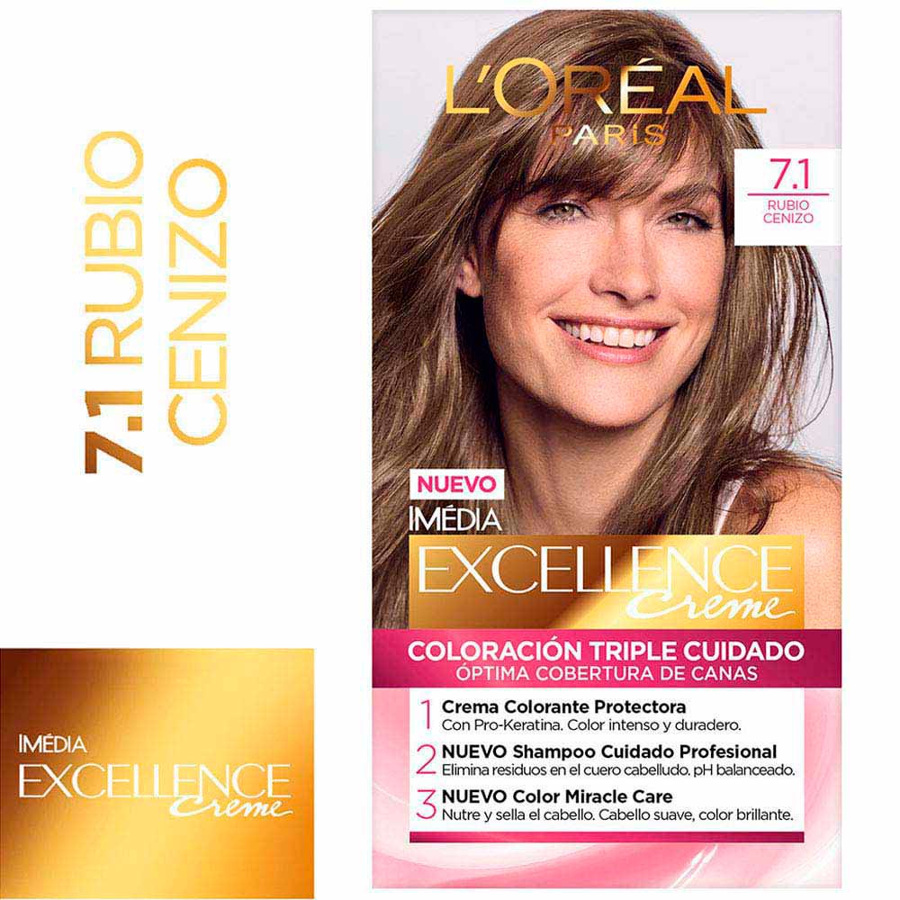 Tinte para Cabello EXCELLENCE Creme 7.1 Rubio Cenizo Caja 1un