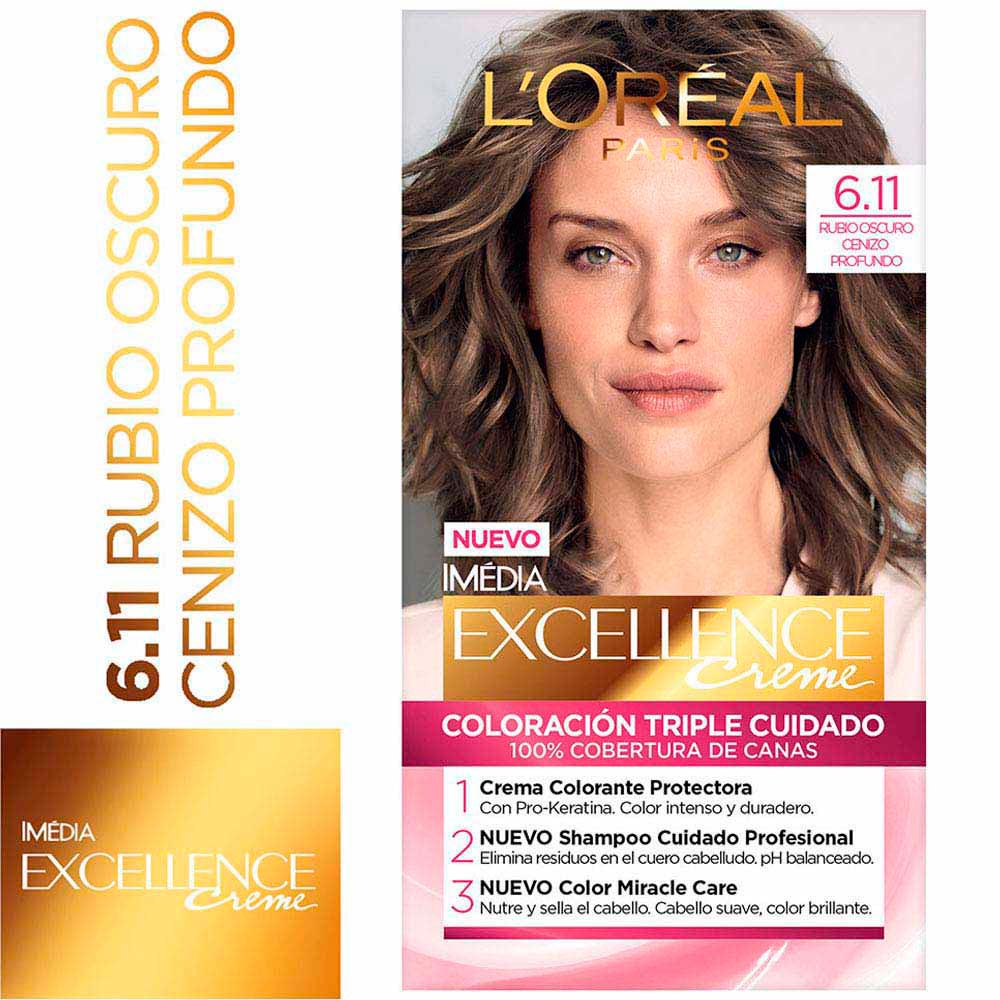 Tinte para Cabello EXCELLENCE Creme 6.11 Rubio Oscuro Cenizo Caja 1un