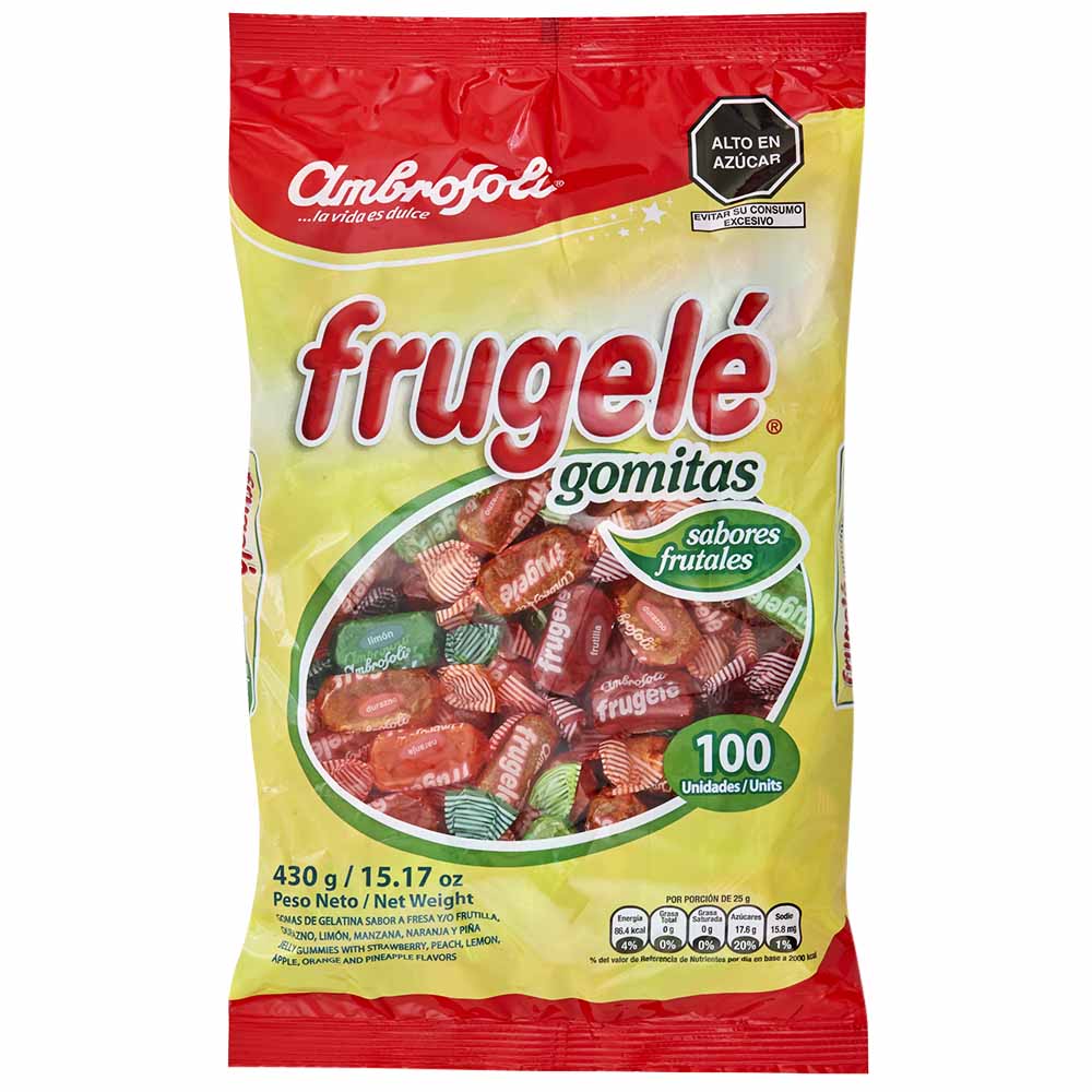 Gomas Dulces AMBROSOLI FRUGELÉ Sabor Limón Naranja Piña Bolsa 430g