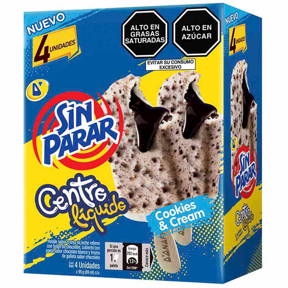 Helados D'ONOFRIO Sin Parar Centro Líquido Cookies and Cream Caja 4un