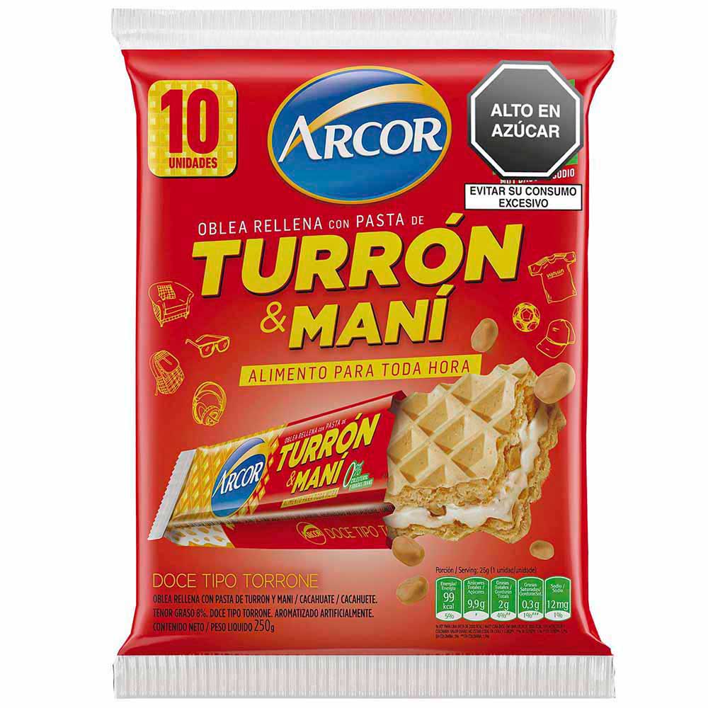 Turrón y Maní ARCOR Oblea Rellena Bolsa 10un