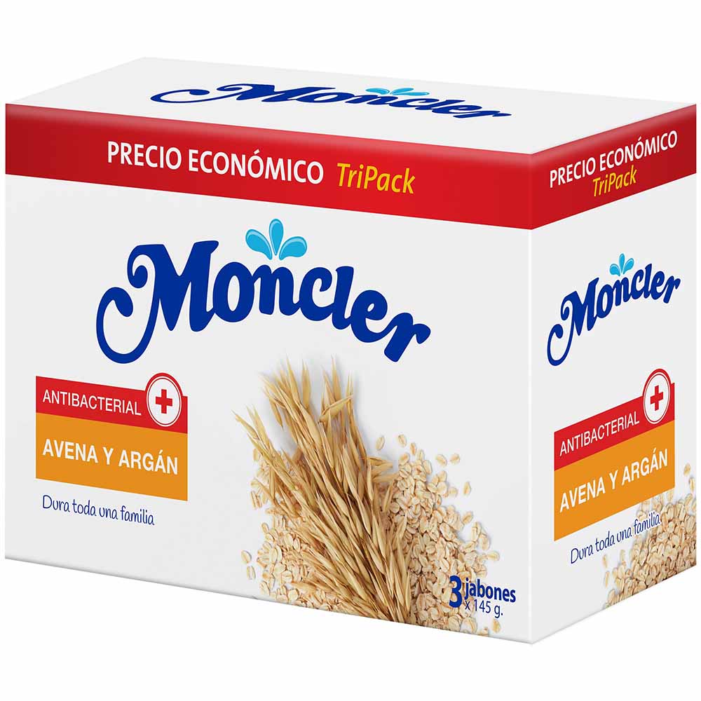 Jabón Antibacterial MONCLEAR Avena Barra 145g Paquete 3un
