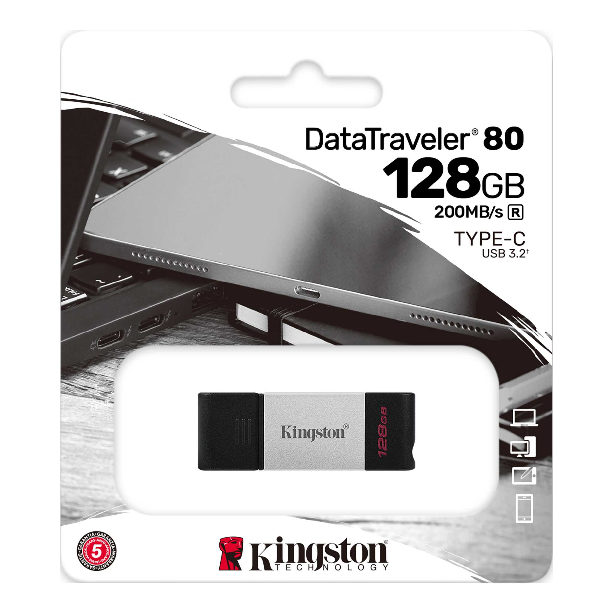 Memoria USB 3.2 Kingston DT80 Tipo C 128GB 200MB/s