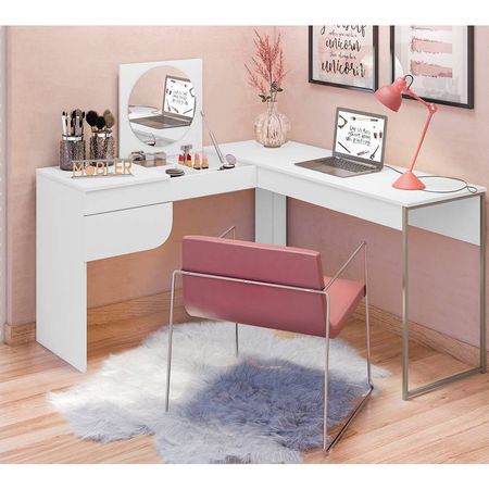 Mesa de Oficina LUNA en color Blanco y Roble 