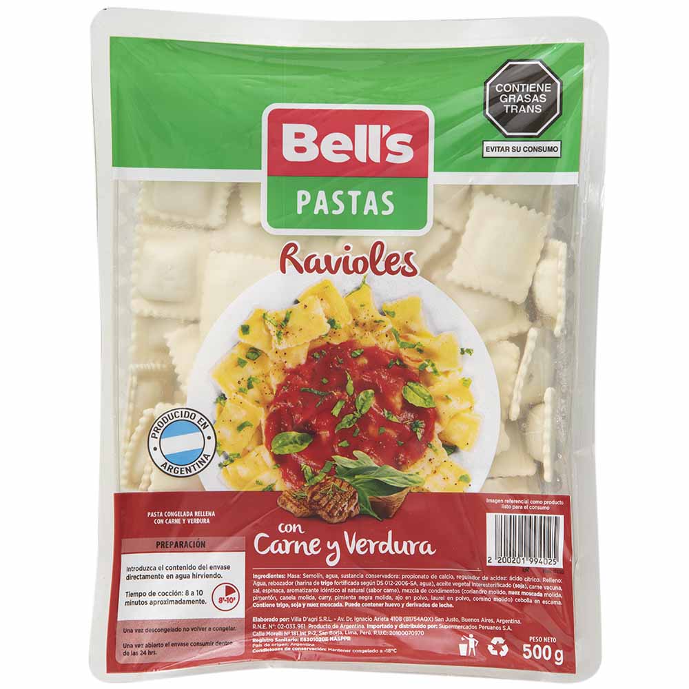 Ravioles de Carne y Verdura BELL'S Paquete 500g