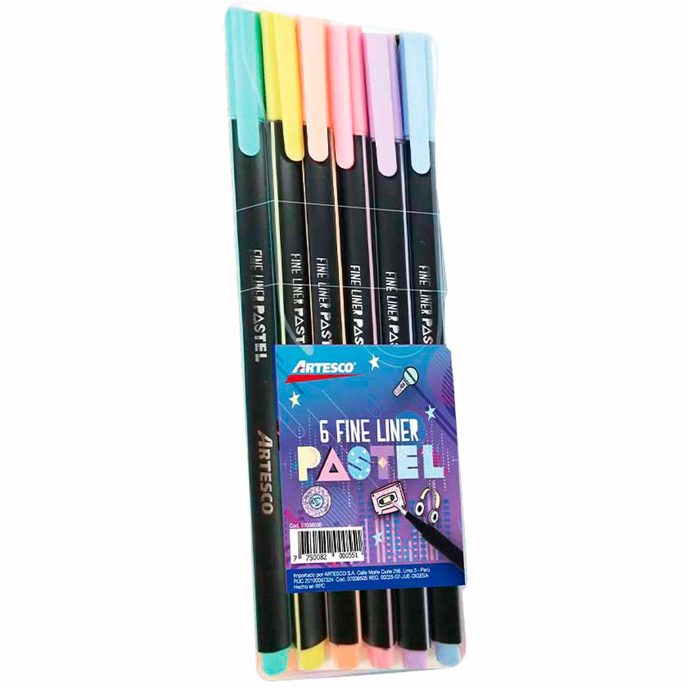 Lapiceros ARTESCO Fine Liner Color Pastel Estuche 6un