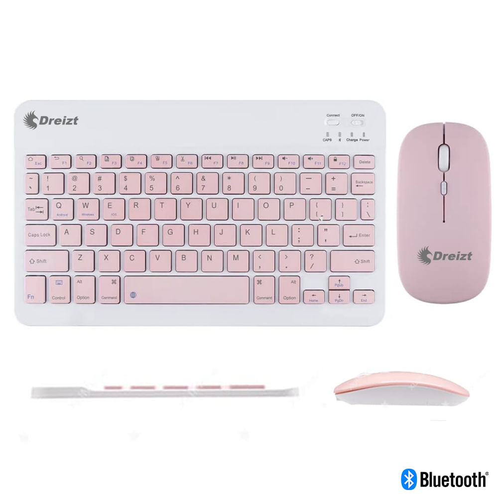 Kit Teclado Y Mouse Inalámbrico Bluetooth Multidipositivo DT100 Rosado