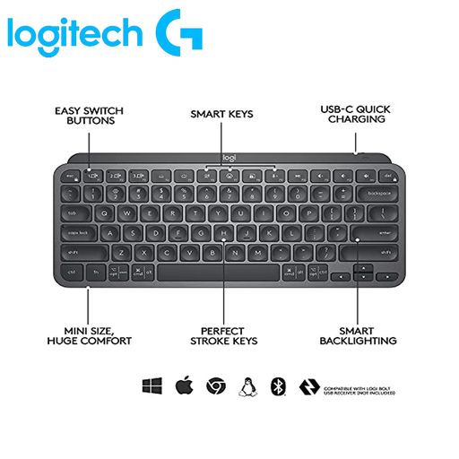Teclado Logitech Mx Keys Mini Multi-Device Bt Iluminado Graphite
