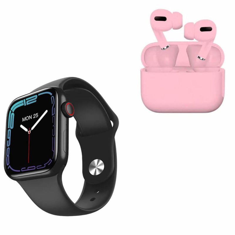 Pack Smartwatch HW37 Plus Negro y Audifono I13 Pro Rosado