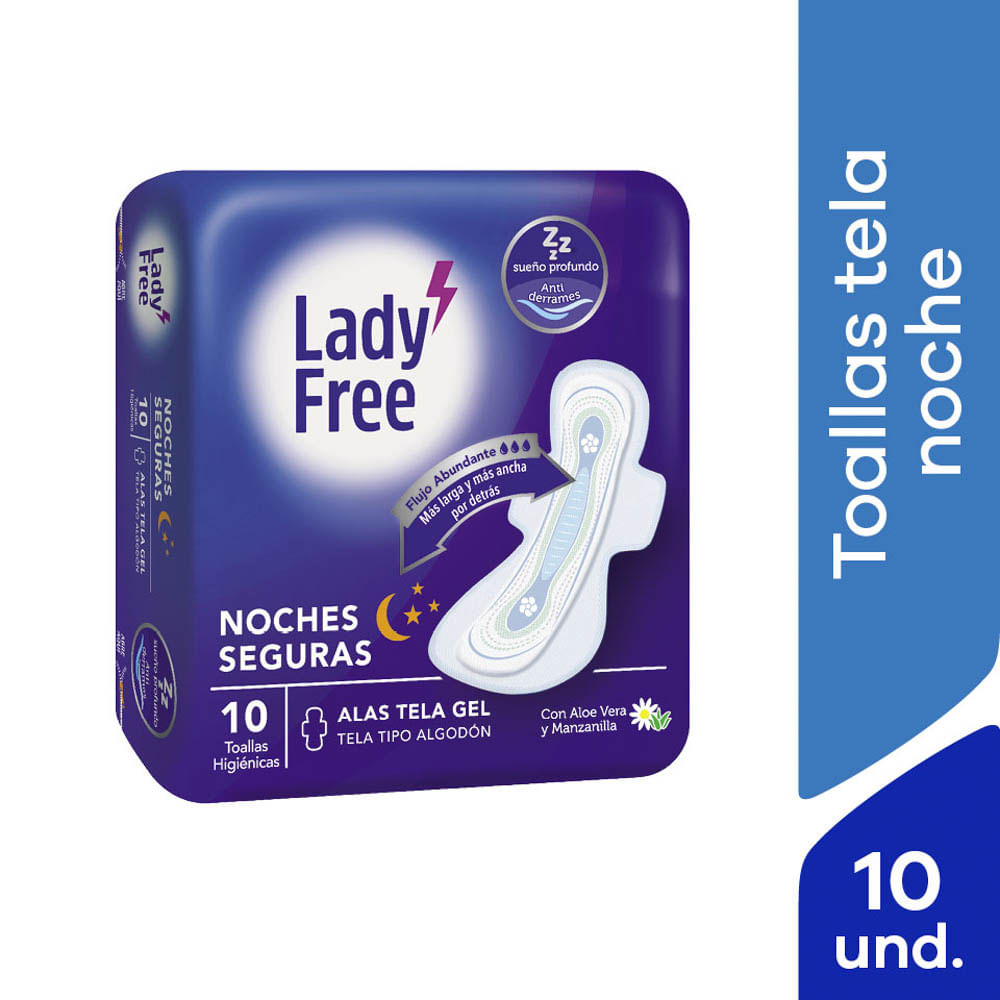 Toallas Higiénicas Lady Free Noches Seguras con Alas - Bolsa 10 UN