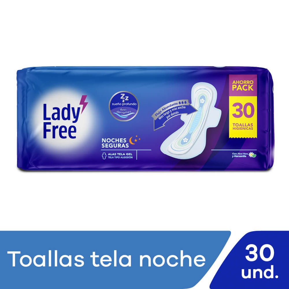 Toallas Higiénicas Lady Free Tela Noches Seguras - Bolsa 30 UN