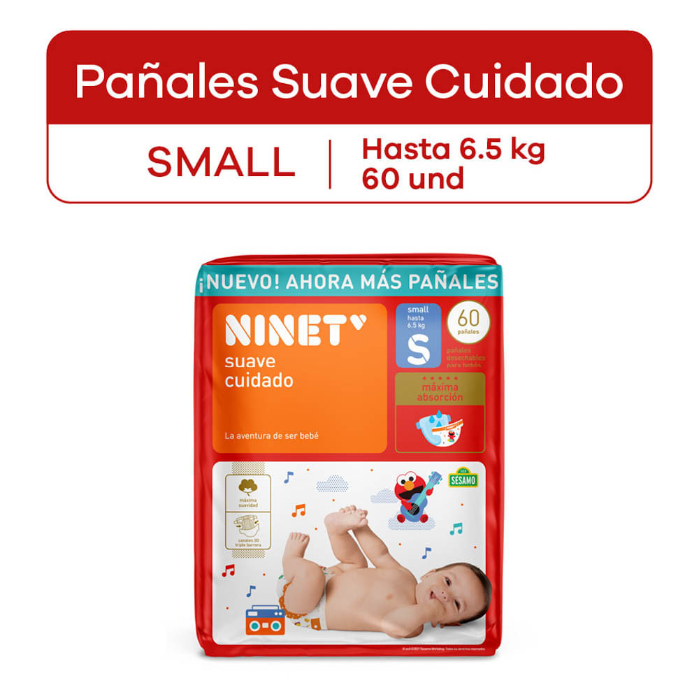 Pañales Ninet Suave Cuidado Talla S - Bolsa 60 UN