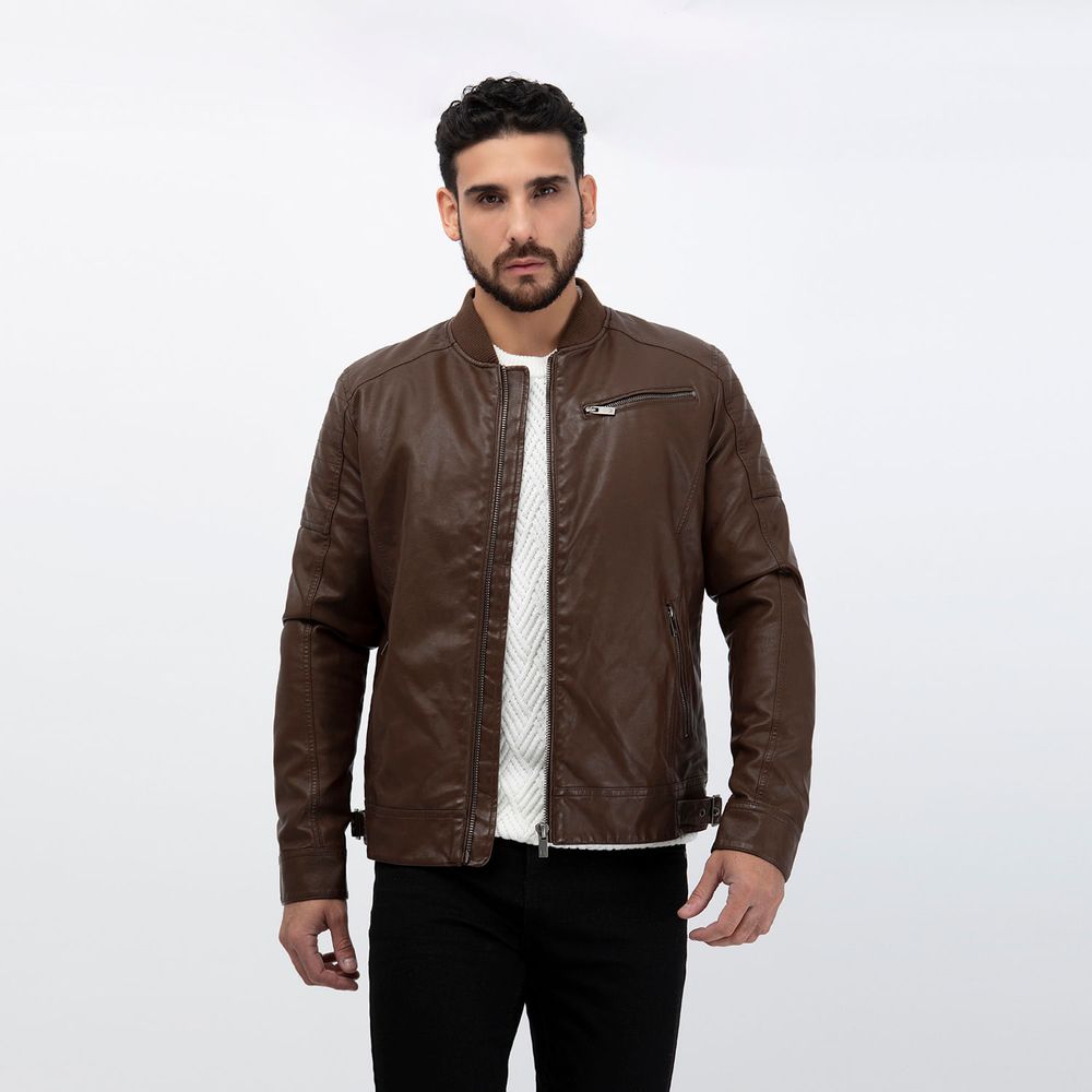 Casaca Hombre Biker En Cuerina Marrón Talla XL | plazaVea - Supermercado