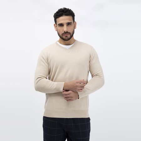 Chompa Hombre En Cuello V Beige Talla L | plazaVea - Supermercado