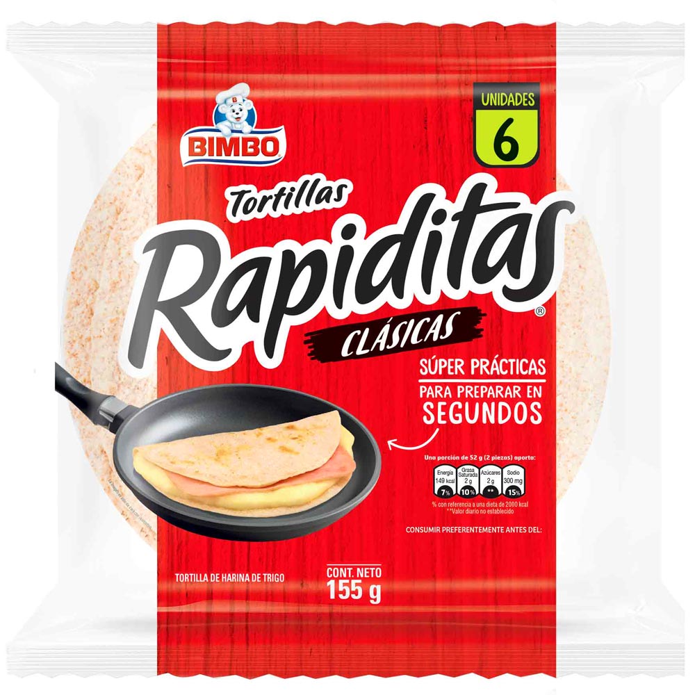 Tortillas RAPIDITAS Clásicas Bolsa 155g Paquete 6un | plazaVea