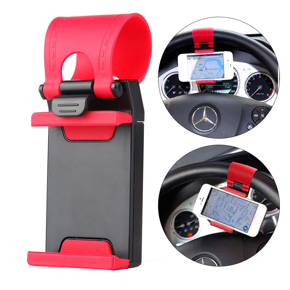 Sujetador de Celular para Timón de Auto Negro/Rojo