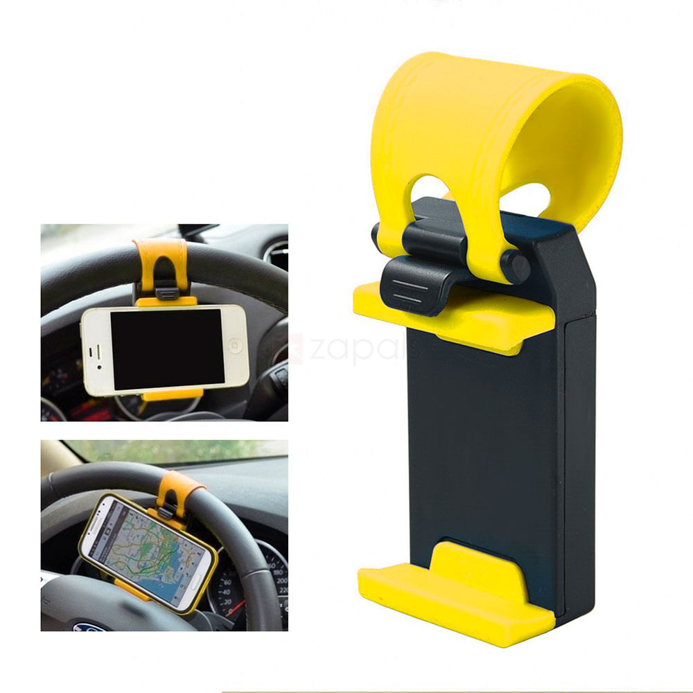 Sujetador de Celular para Timón de Auto Negro/Amarillo
